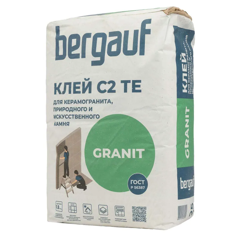 Клей плиточный Bergauf Granit для тяжелых плит С2ТЕ, 25 кг — купить в Вагайском районе